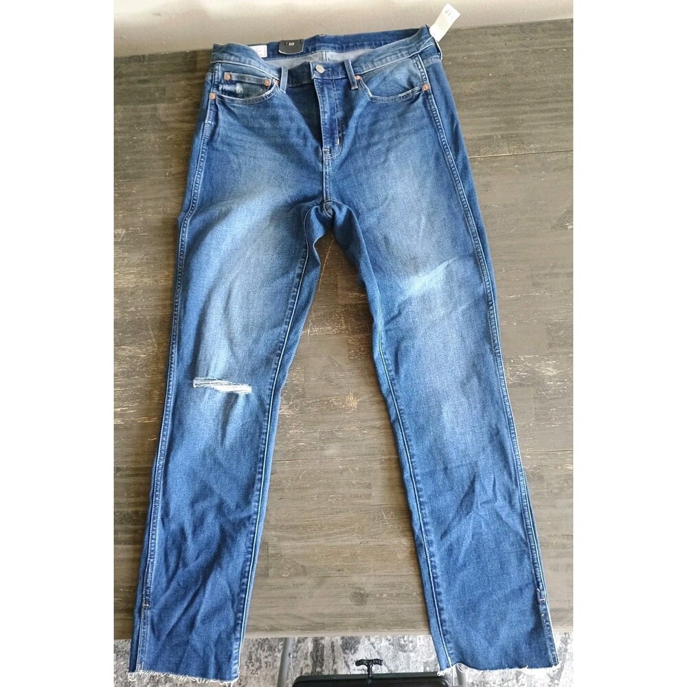 Gap Womens Vintage Slim Fit Mid Rise Ripped Raw Hem Blue Jeans Size 31 / 12T New